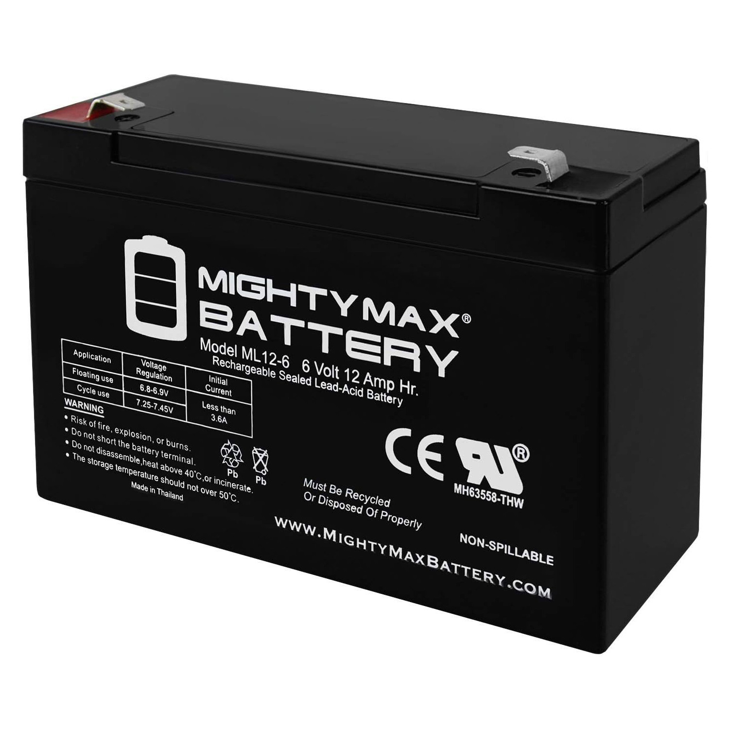 6v 12ah Battery For Ml12 6f2 Mighty Max Battery