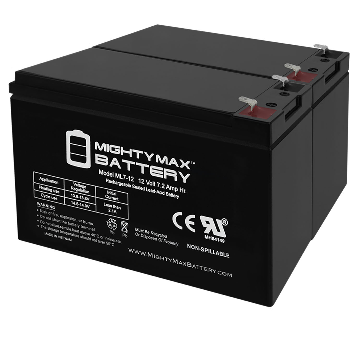 ML7-12 Mighty Max 2 Pack 12V 7.2AH VERIZON FIOS REPLACEMENT BATTERY